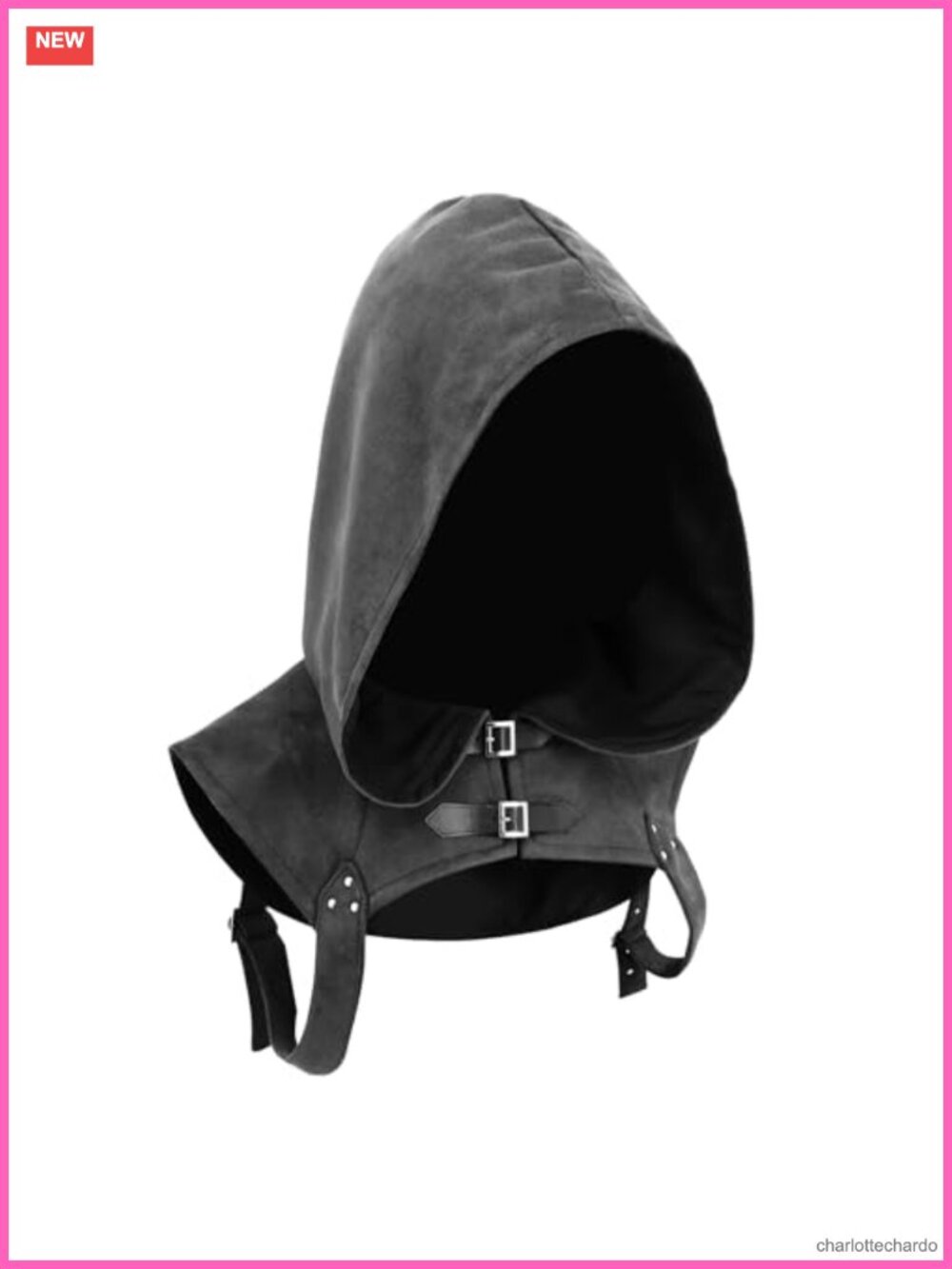Faux Suede Hooded Cowl Cape with Buckles Renaissance Gothic Cosplay Cloak